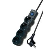 Удлинитель 4х5м с заземл. 10А IP20 2200Вт 220В защ. шторки ПВС 3х1 с выкл. черн. КОСМОС YKsm5m-4g-Z-V10A-B